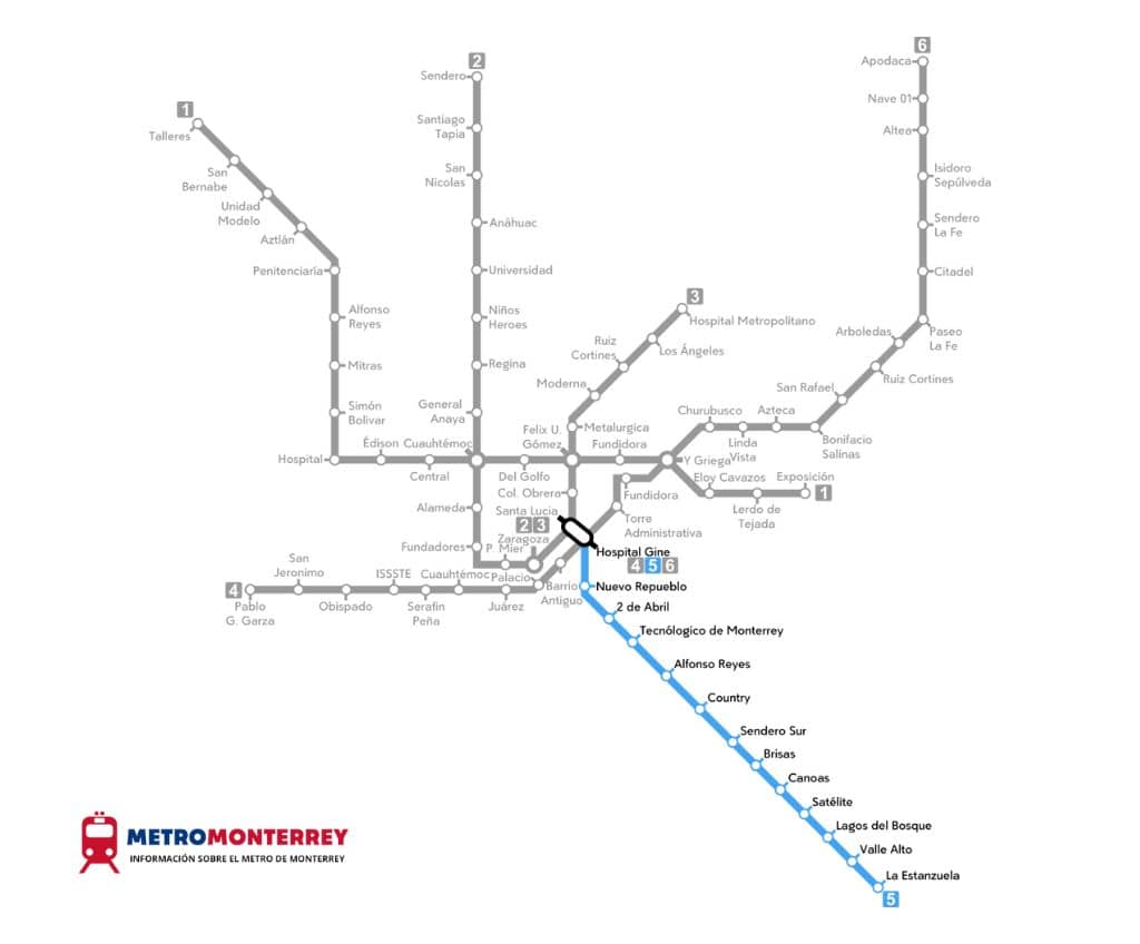 mapa linea 5 metro monterrey